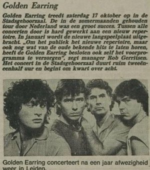 Golden Earring Leiden show newspaper announcement Leidsche Courant October 15 1981